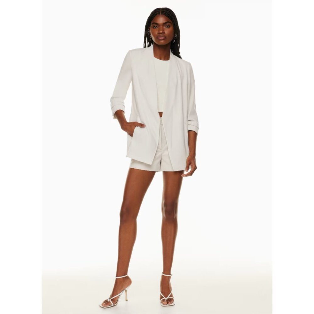 Babaton Modern Minimalist Mirror Crepe Blazer with Ruched Sleeves White Size 8